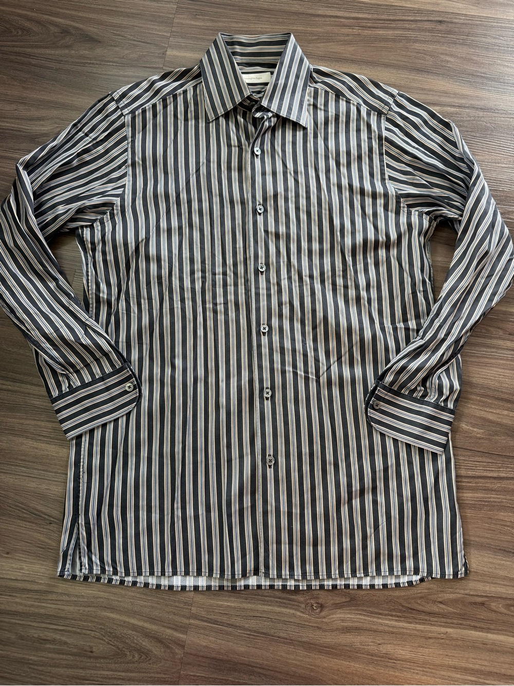 Men’s Medium Ermenegildo Zegna Black Vertical Stripe Dress Shirt
